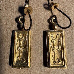 Roxanne Assoulin signed matte gold Goddess frieze earrings